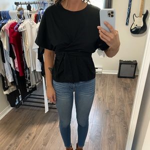 Soft black tee with wrap around tie at waist. From Banana Republic.